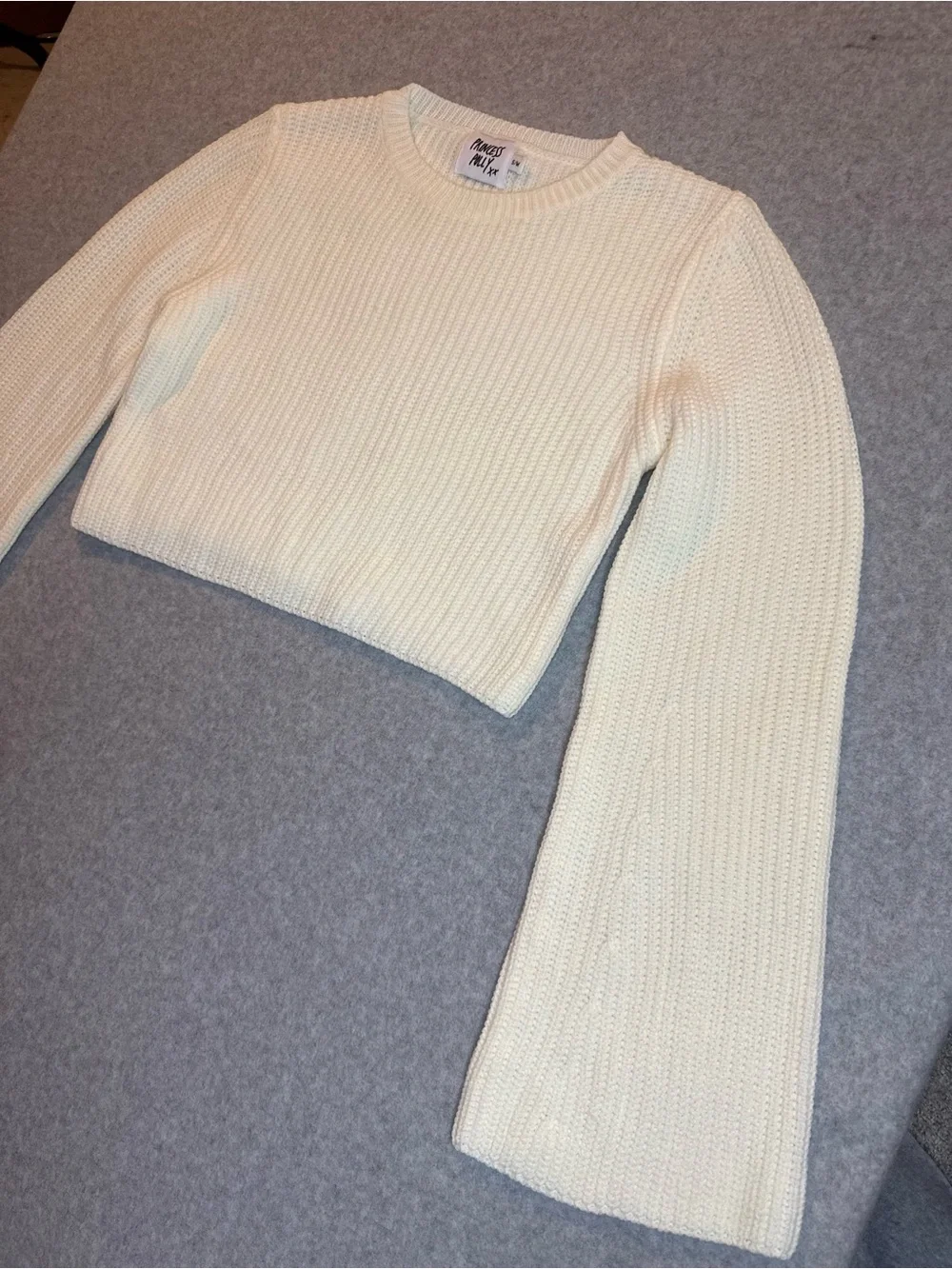 Princess Polly Cream Ribbed Cropped Crewneck Sweater